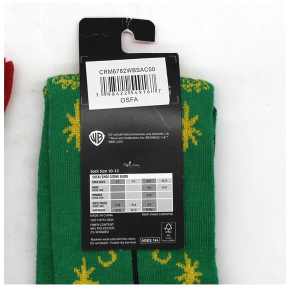 Buddy The Elf Men’s Crew Socks 3D Costume Felt Hat Garland Green Christmas Movie - Picture 4 of 9